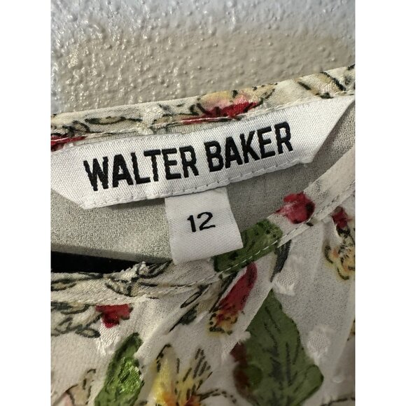Walter Baker Dress 12 Flowy A Line V Neck Ruffled Flutter Romantic Floral NEW - Picture 15 of 16